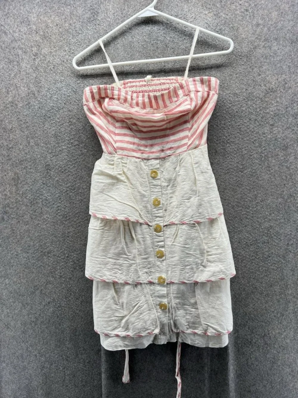 Maeve Dress Girls 6 White Striped Smocked Tiered Ruffle Sundress Button Front